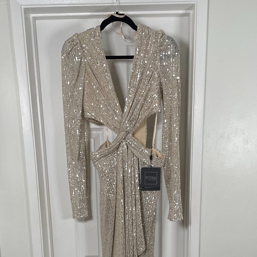 Brand New Mac Duggal Sequined Nude Evening Gown